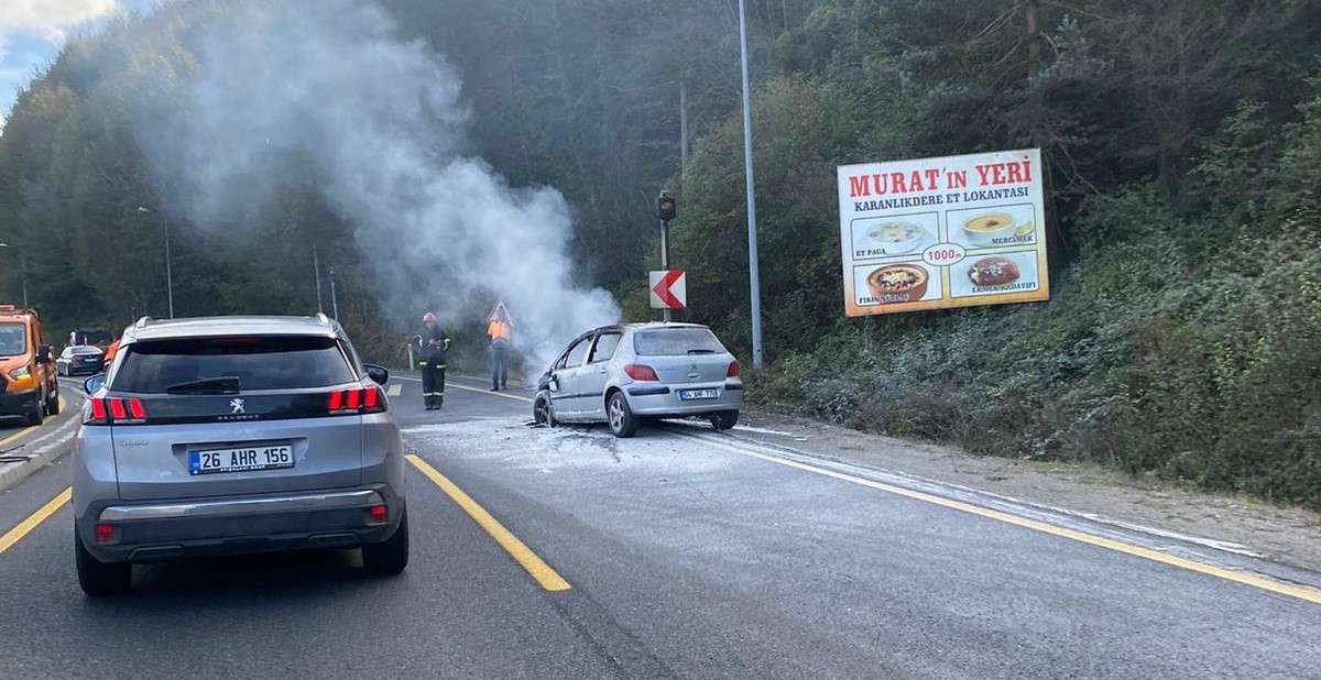 BOLU DAĞI'NDA OTOMOBİL YANDI