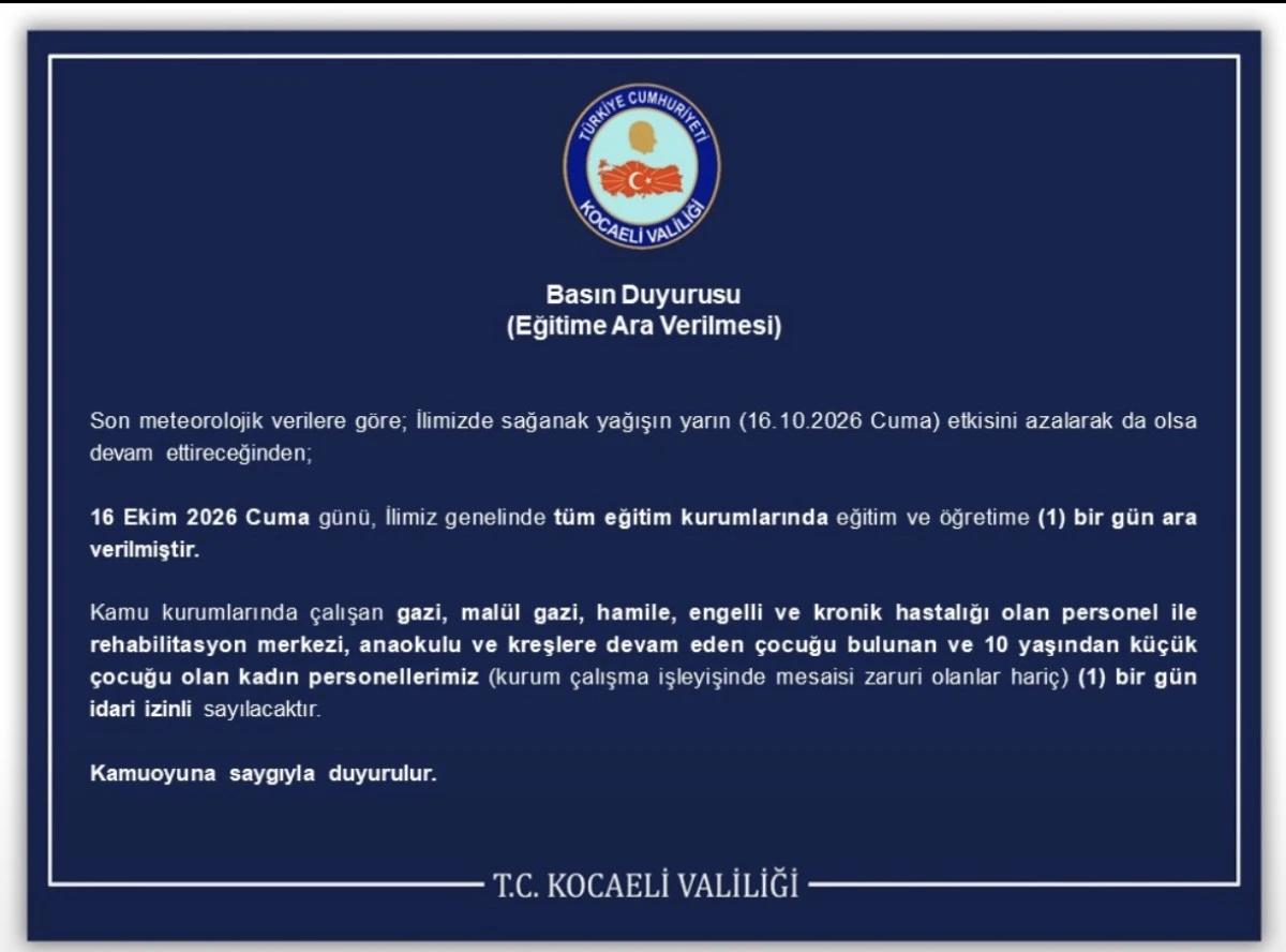 KOCAELİ&rsquo;DE OKULLAR TATİL