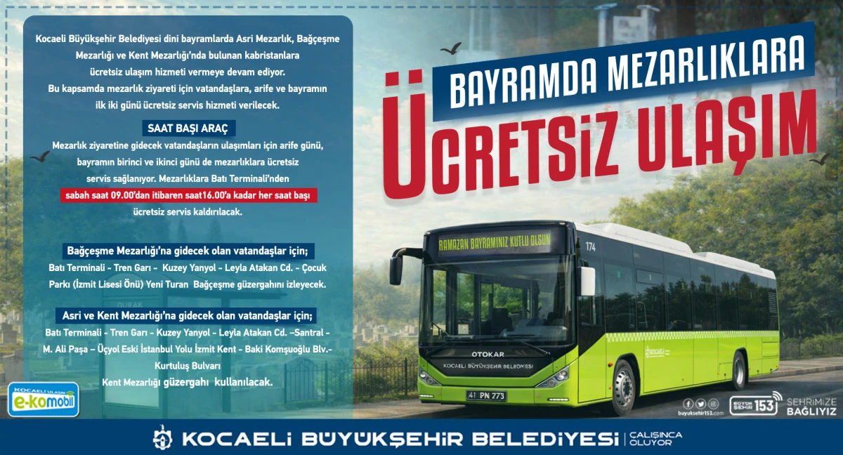 RAMAZAN BAYRAMI&rsquo;NDA TOPLU ULAŞIM &Uuml;CRETSİZ