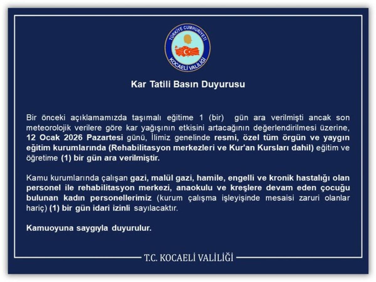 VALİLİK DUYURDU T&Uuml;M OKULLAR TATİL